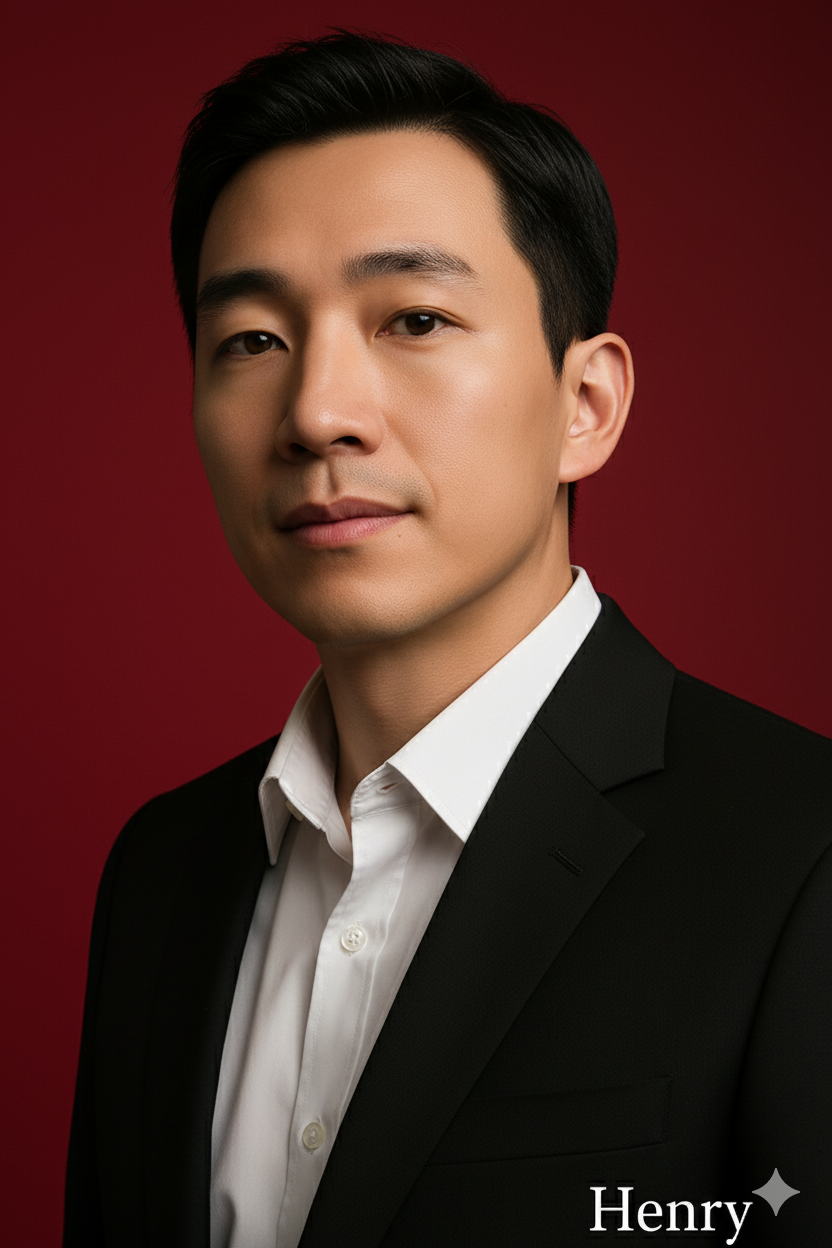 Black and white portrait of a dance instructor posing in front of a dark background.